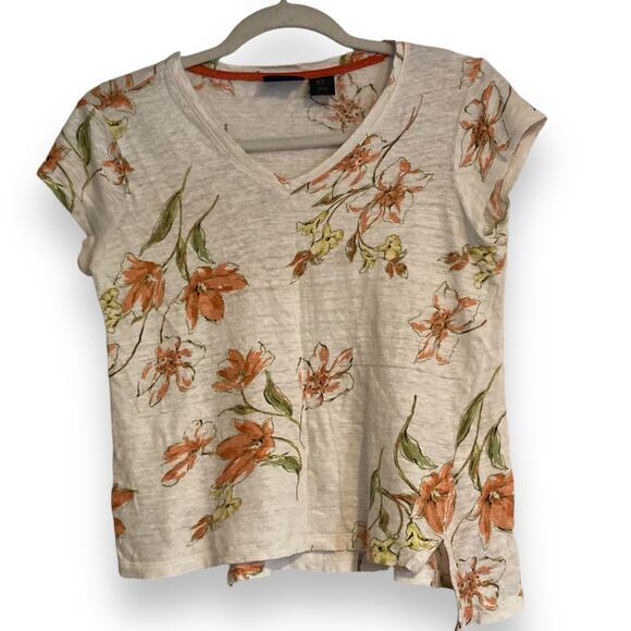 Y2K Rachel Royal Flora Asymmetrical Linen Short Sleeve Feminie Top Size Small - Picture 1 of 16